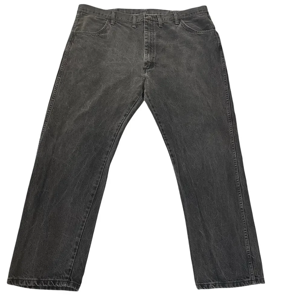 Vintage Rustler Black Denim Jeans Men's Fit 42x30 (44x30 Tag) Faded Made in USA
